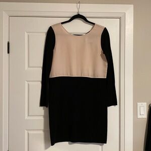 Club Monaco midi dress black / pink 100% wool bottom & sleeves top polyester NwT